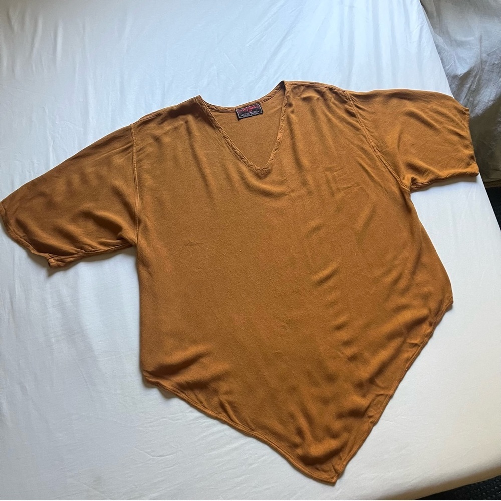 Women's V-Neck Asymmetric Rust Blouse